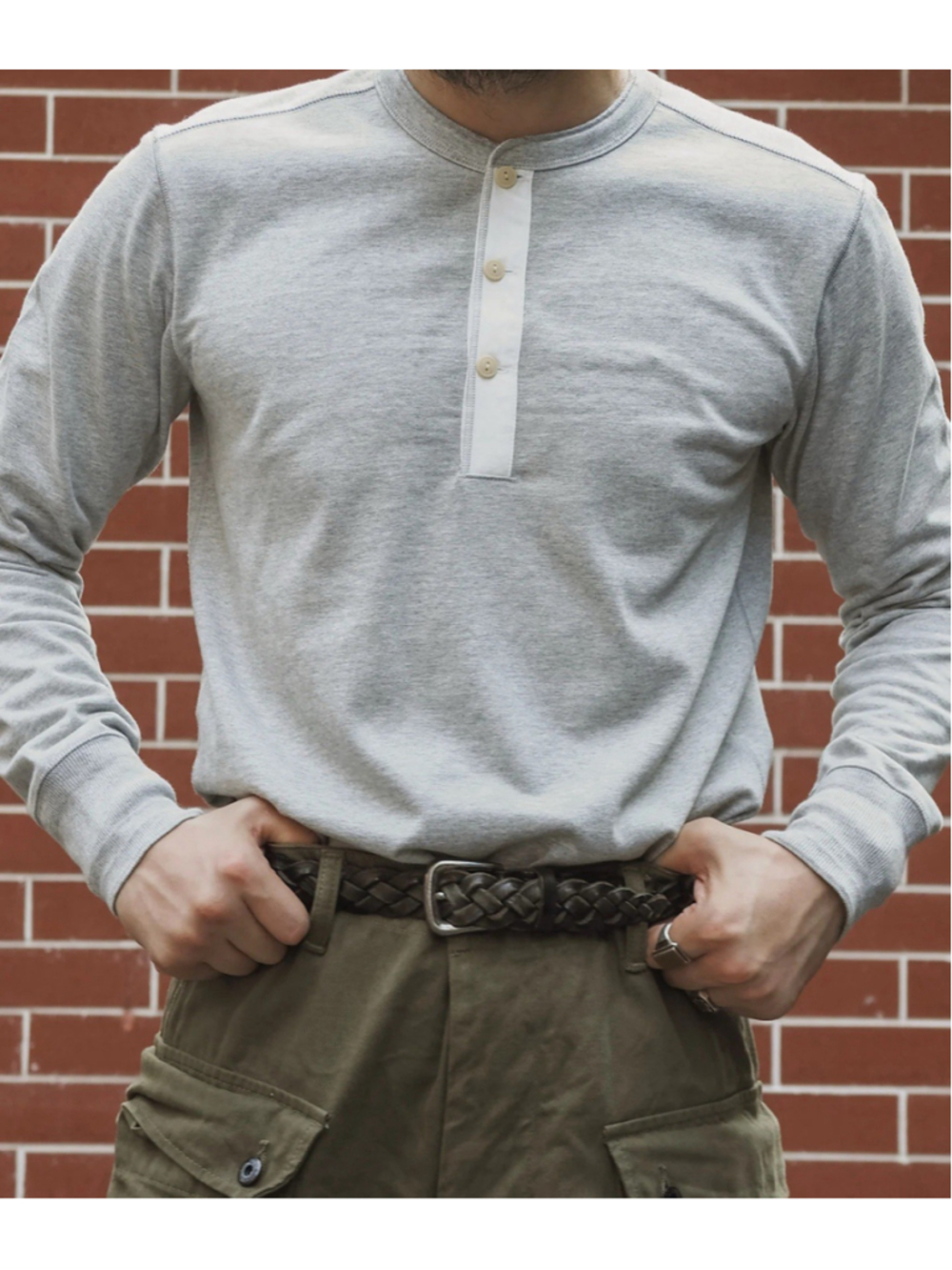 Vintage Long Sleeve 100% Cotton Henley Shirt - Gray Bronson Mfg. Size M - Picture 2 of 5